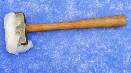 Hammer head encased in melting ice showcasing the cold, contrasting temperatures