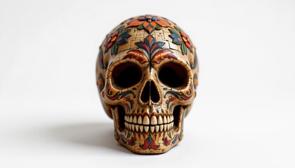 skull figurine with mosaic style rendered as a detailed digital illustration on a clean white background, not filling the frame.