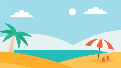 Tropical Beach Scene with Palm Tree, Umbrella, and Calm Ocean beach umbrella