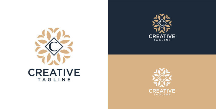 logo and icon of flower ornament with initial C