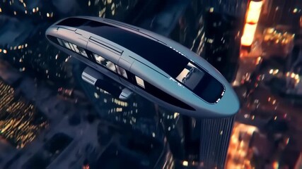 Futuristic air vehicle over a vibrant night city - Powered by Adobe
