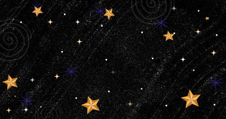 Fototapeta premium Image of stars and shapes on black background