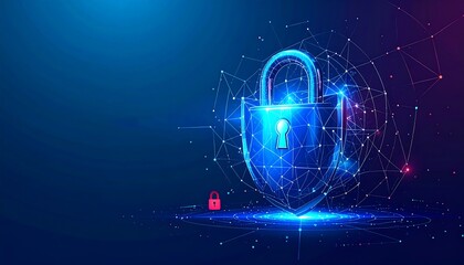 Abstract digital lock and shield graphic