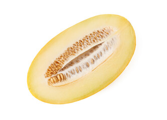 Half of fresh ripe melon isolated on white, above view