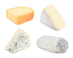 Variety of cheeses isolated on white, set