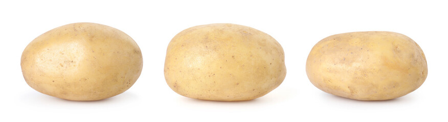 Fresh raw potatoes isolated on white, set