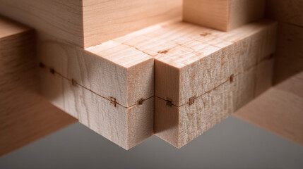 Closeup of a flawless cross-halving joint in a piece of light-colored maple wood.