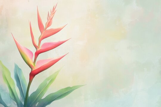 Heliconia psittacorum,parrot heliconia,lobster claw,tropical flower.A watercolor illustration of a Heliconia psittacorum plant, showcasing the vibrant colors of its flowers