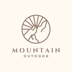 mountain line art logo vector minimalist illustration design, mountain journey logo design