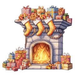 fireplace with christmas presents