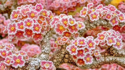 Delicate Pink Primrose Blossoms in Full Bloom, Capturing Nature's Intricate Beauty