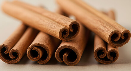 Elegance of rolled cinnamon sticks showcasing their textures and patterns evokes warmth and spice an array of aromatic cinnamon sticks with their distinctive rolled shape and rich tones