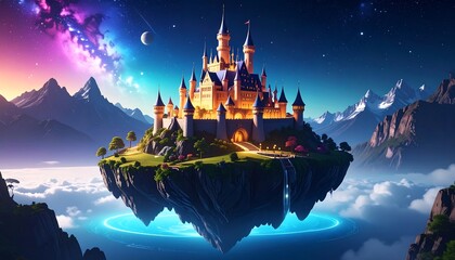 Obraz premium Magical floating castle on a celestial island