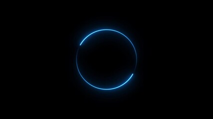 A dynamic circular animation, and glowing Neon blue circle frame loading icon background retro style animation . on a black background. and creating a stunning video.4k video	