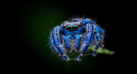Blue Jumping Spider Perched on a Leaf