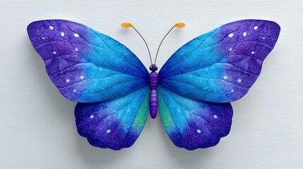Fototapeta premium Detailed view of a vibrant blue and purple butterfly with white spots on textured white background