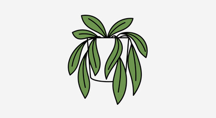 Minimalist Line Art Illustration of Hanging Potted Plant with Trailing Foliage Ideal for Home Decor Visuals and Botanical Design Projects