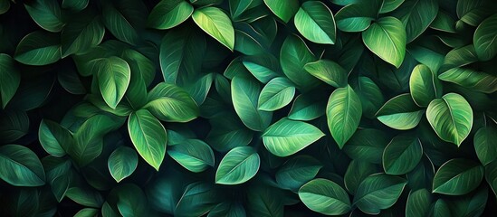Fototapeta premium Close-up view of dense green leaves with detailed veins creating a lush and vibrant natural pattern