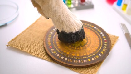 Dog paw on circular testing plate