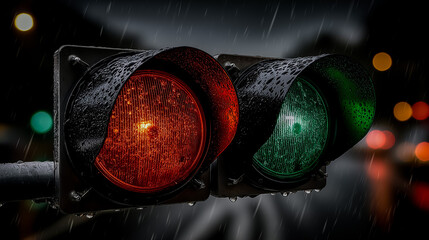 Traffic Lights Reflected on Glass Symbolizing Rate Changes