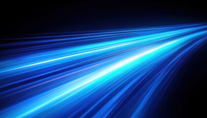 Bright blue light streaks converging and moving forward on a dark background, evoking a sense of speed and futuristic energy