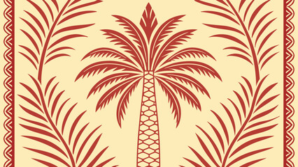 Red palm tree and leaves pattern yellow