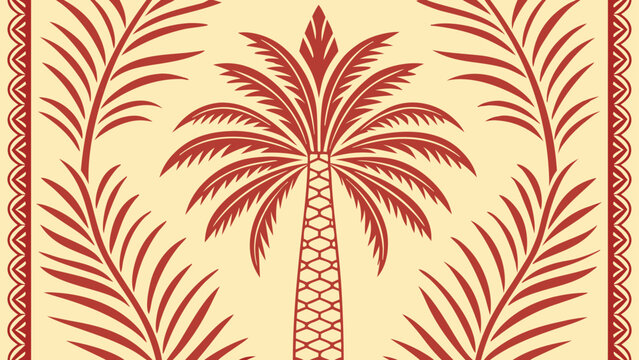 Red palm tree and leaves pattern yellow