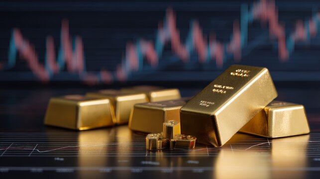Gold Bullion Bars on Financial Chart Background