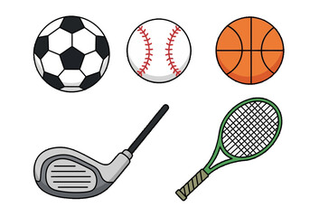 Sporting Equipment Collection A Versatile Set of Balls, Rackets and Golf Club