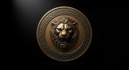 Majestic Lion Emblem in Ornate Celtic Circle Against Black Backdrop Reveals Nobility