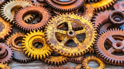 A captivating close-up of rusted gears showcases the beauty of decay and time's passage