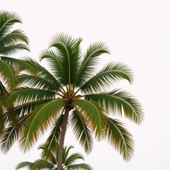 A lush tropical coconut palm grove island paradise in isolated white setting