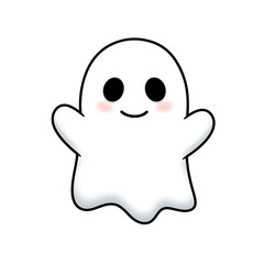 Adorable kawaii ghost with blush cheeks illustration
