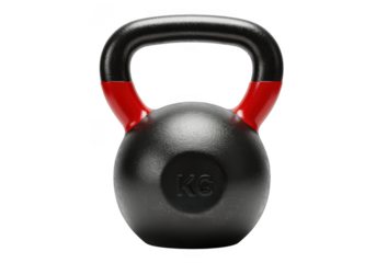 Closeup of a black and red kettlebell isolated on transparent background, a versatile fitness equipment for strength training and fullbody workouts