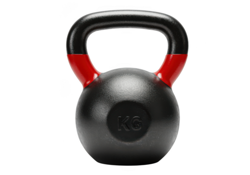 Closeup of a black and red kettlebell isolated on transparent background, a versatile fitness equipment for strength training and fullbody workouts