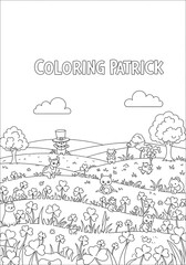 Obraz premium Adorable St. Patrick's Day Coloring Page: Cute Animals in a Shamrock Field, Line Art Illustration.