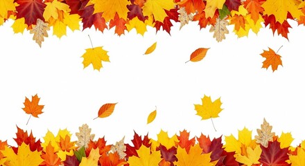 Autumnal Splendor: A Vibrant Cascade of Falling Leaves on a White Backdrop