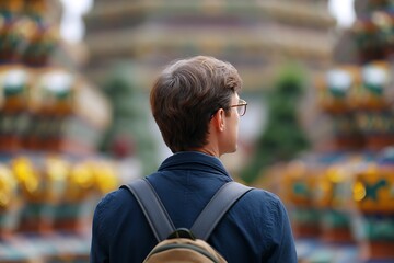 Fototapeta premium Temple tourism in Thailand with visitors taking photos