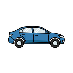 A simple blue sedan car is depicted in a side profile against a white background.