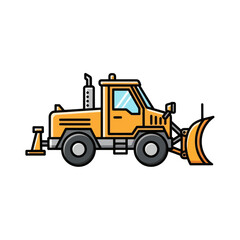 Naklejka premium A yellow snow plow truck with a large blade in front, designed for clearing roads of snow.