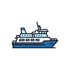 Obraz premium Side view of a ferry, outlined in light blue and filled with a darker shade of blue.