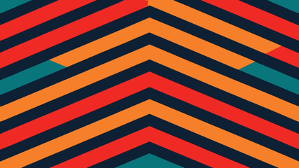 Abstract Chevron Pattern in Red Orange and Teal on Dark Blue transparency background vector illustration