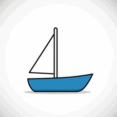 A simple blue sailboat with a white sail against a white background.