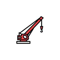 Illustration of a red construction crane with a hook and a cabin.