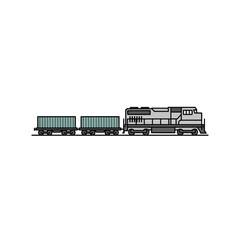 Illustration of a freight train with a locomotive and cargo cars. © mbak
