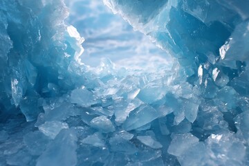 Arctic ice cave tunnel with sparkling frozen walls