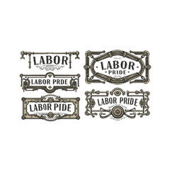 Fototapeta premium Steampunk labor pride signs industrial metal art design elements collection set