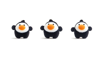 Fototapeta premium Three adorable fluffy penguins standing in a row