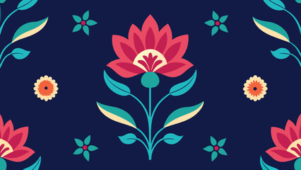 Decorative Floral Pattern with Indian Motifs on Dark Blue transparency background vector illustration