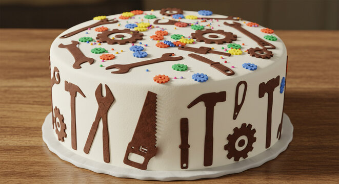 Celebration cake with tools for handyman birthday party tool themed cake ideas